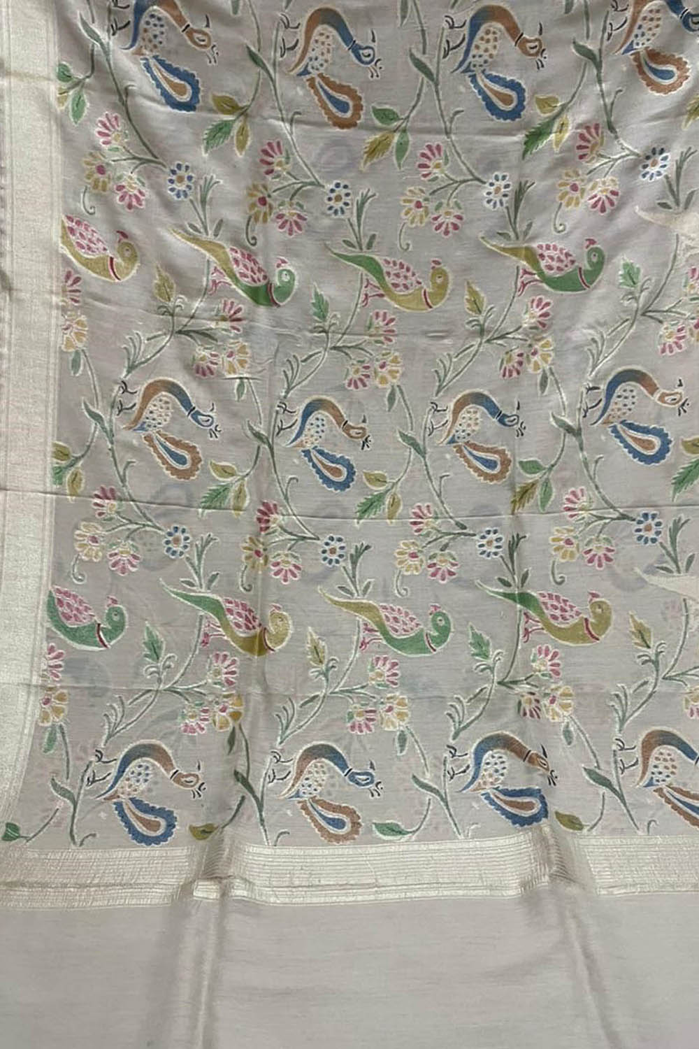 Pastel Banarasi Handloom Brush Dye Pure Moonga Silk Dupatta - Luxurion World