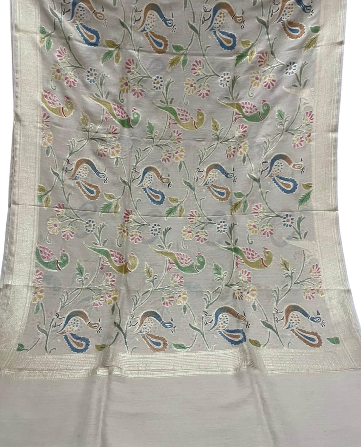 Pastel Banarasi Handloom Brush Dye Pure Moonga Silk Dupatta - Luxurion World