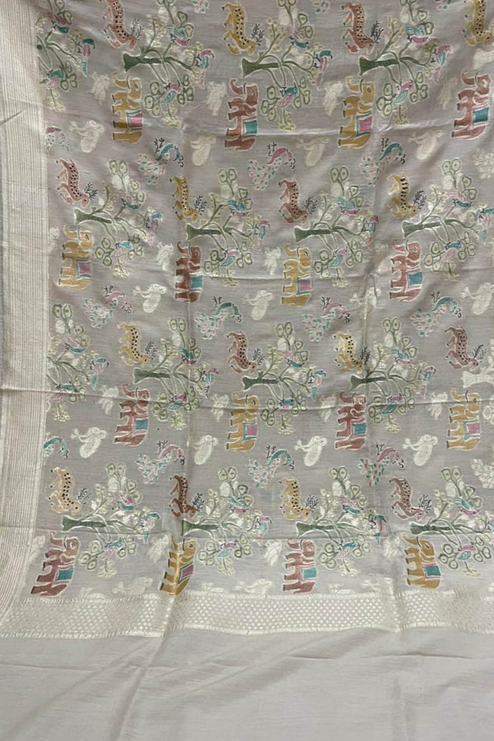 Pastel Banarasi Handloom Brush Dye Pure Moonga Silk Dupatta - Luxurion World