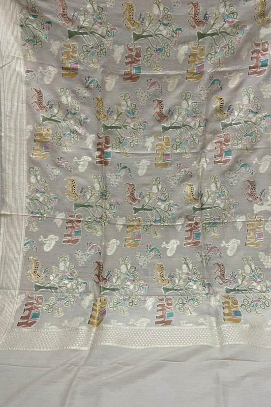 Pastel Banarasi Handloom Brush Dye Pure Moonga Silk Dupatta - Luxurion World