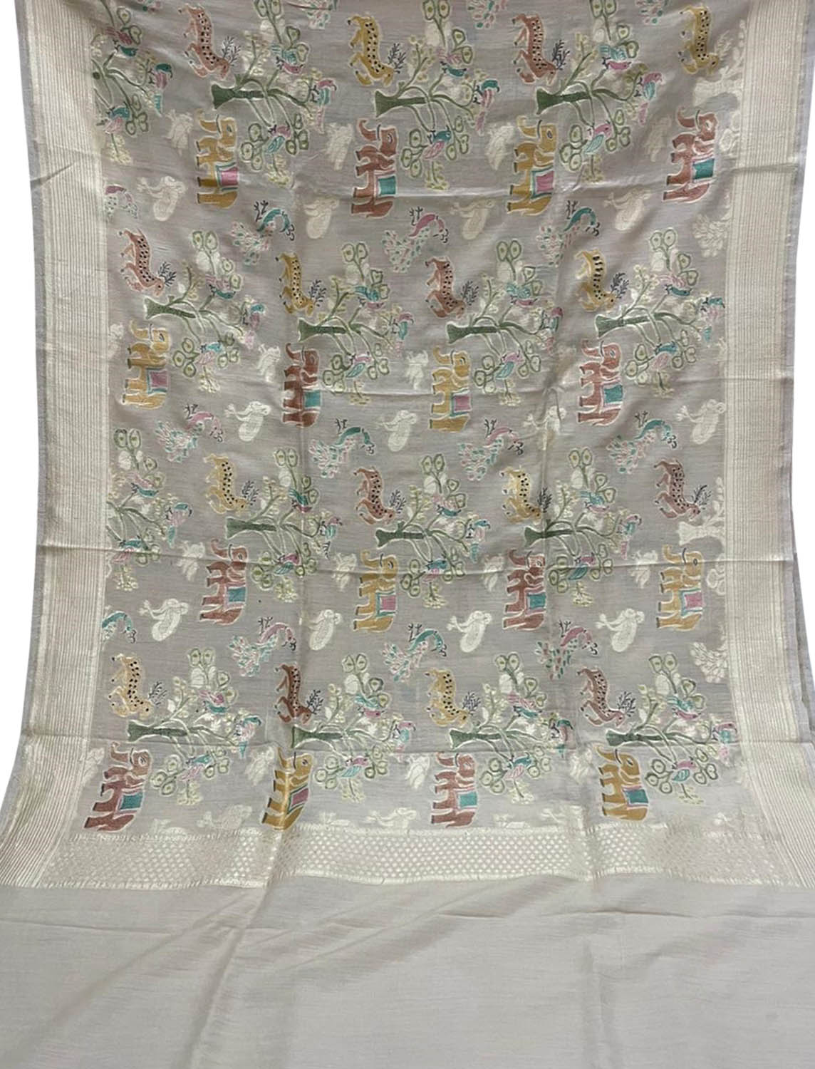 Pastel Banarasi Handloom Brush Dye Pure Moonga Silk Dupatta - Luxurion World