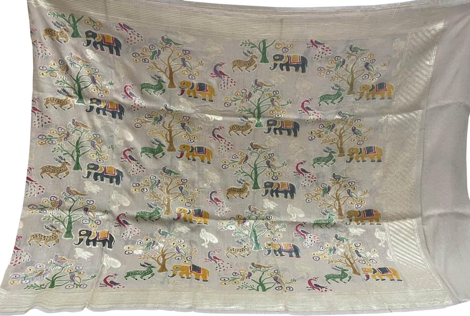 Pastel Banarasi Handloom Brush Dye Pure Moonga Silk Dupatta - Luxurion World