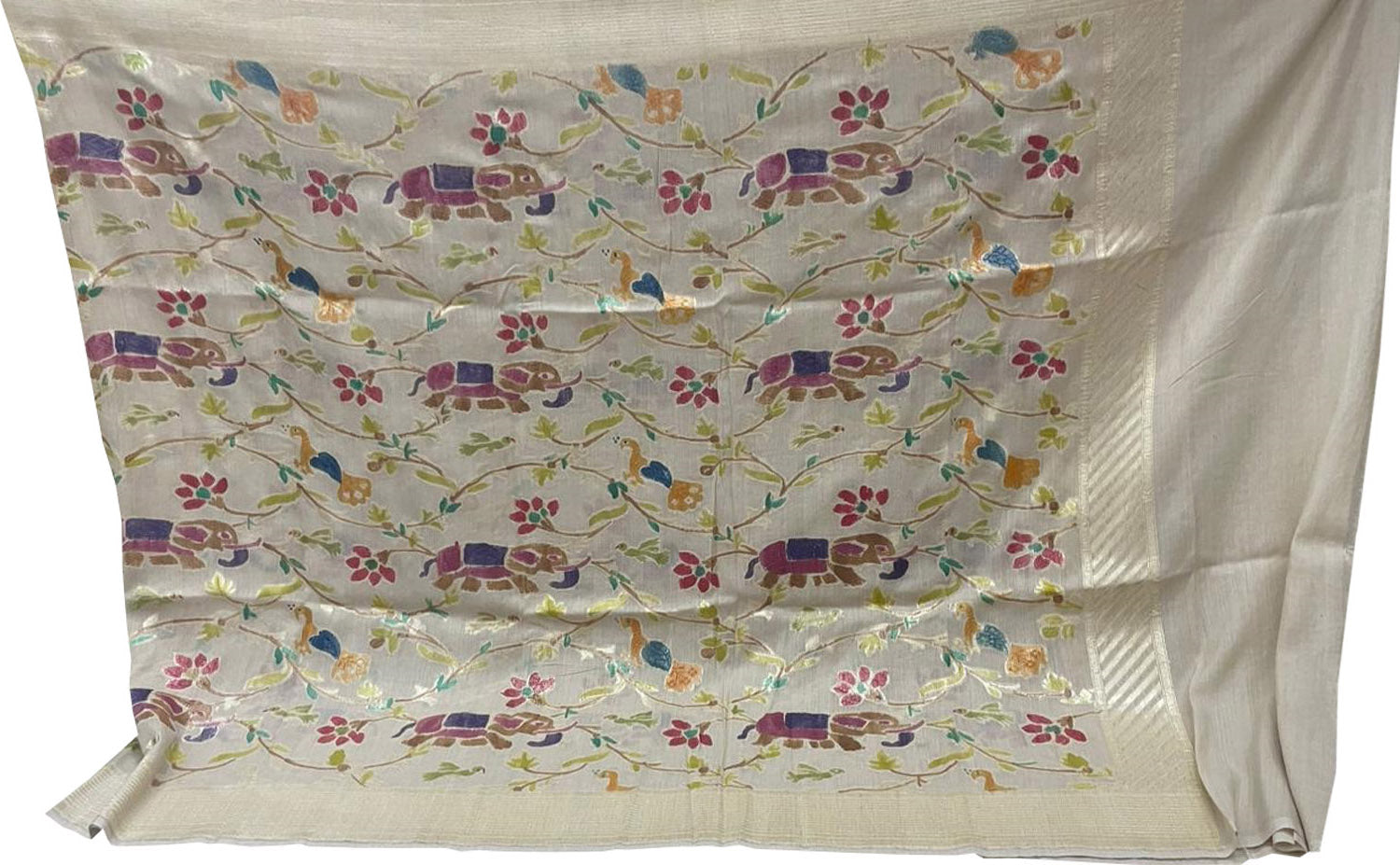 Pastel Banarasi Handloom Brush Dye Pure Moonga Silk Dupatta - Luxurion World