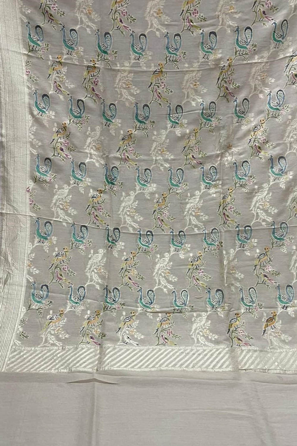 Pastel Banarasi Handloom Brush Dye Pure Moonga Silk Dupatta - Luxurion World