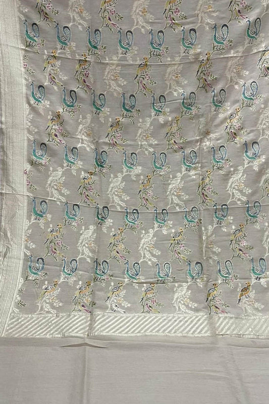 Pastel Banarasi Handloom Brush Dye Pure Moonga Silk Dupatta - Luxurion World