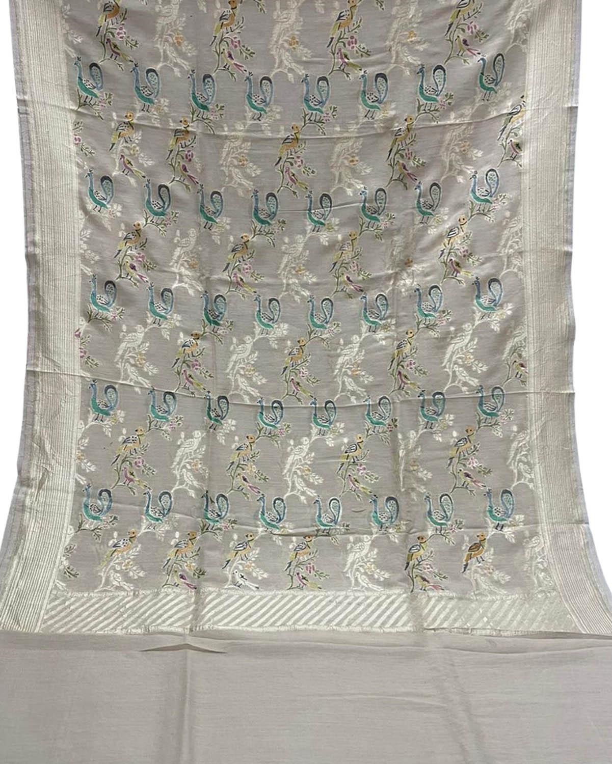 Pastel Banarasi Handloom Brush Dye Pure Moonga Silk Dupatta - Luxurion World