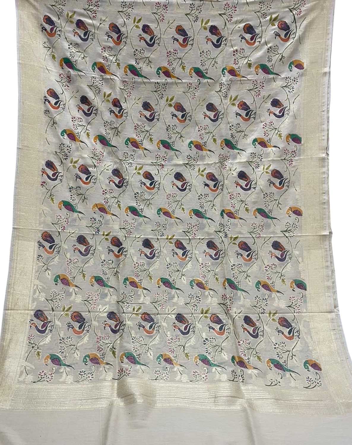 Pastel Banarasi Handloom Brush Dye Pure Moonga Silk Dupatta - Luxurion World