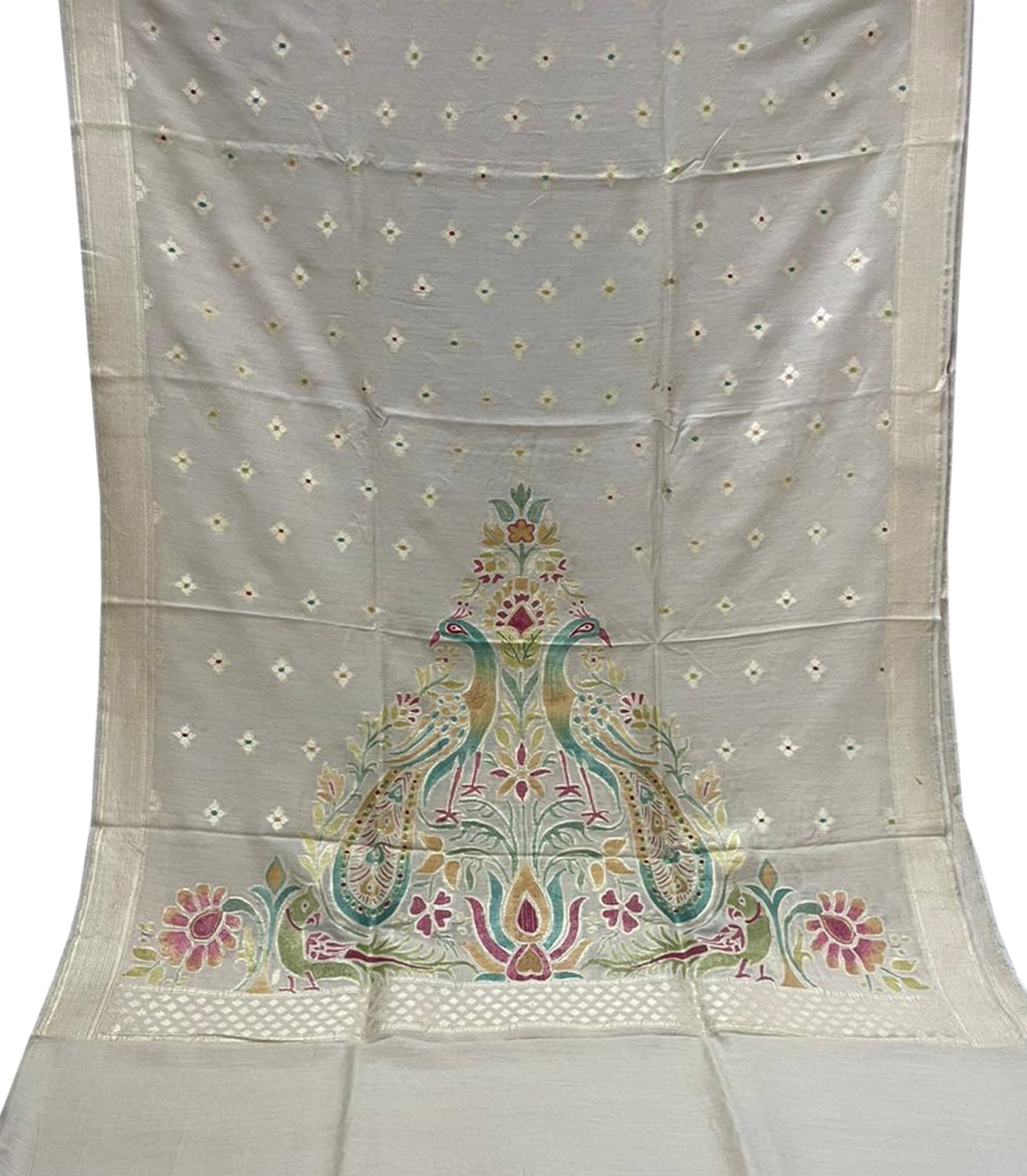 Pastel Banarasi Handloom Brush Dye Pure Moonga Silk Dupatta - Luxurion World