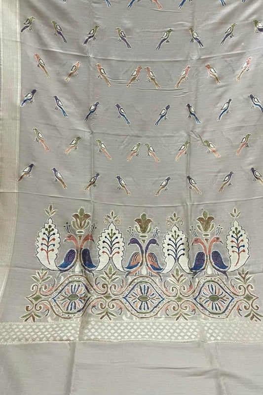 Pastel Banarasi Handloom Brush Dye Pure Moonga Silk Dupatta - Luxurion World