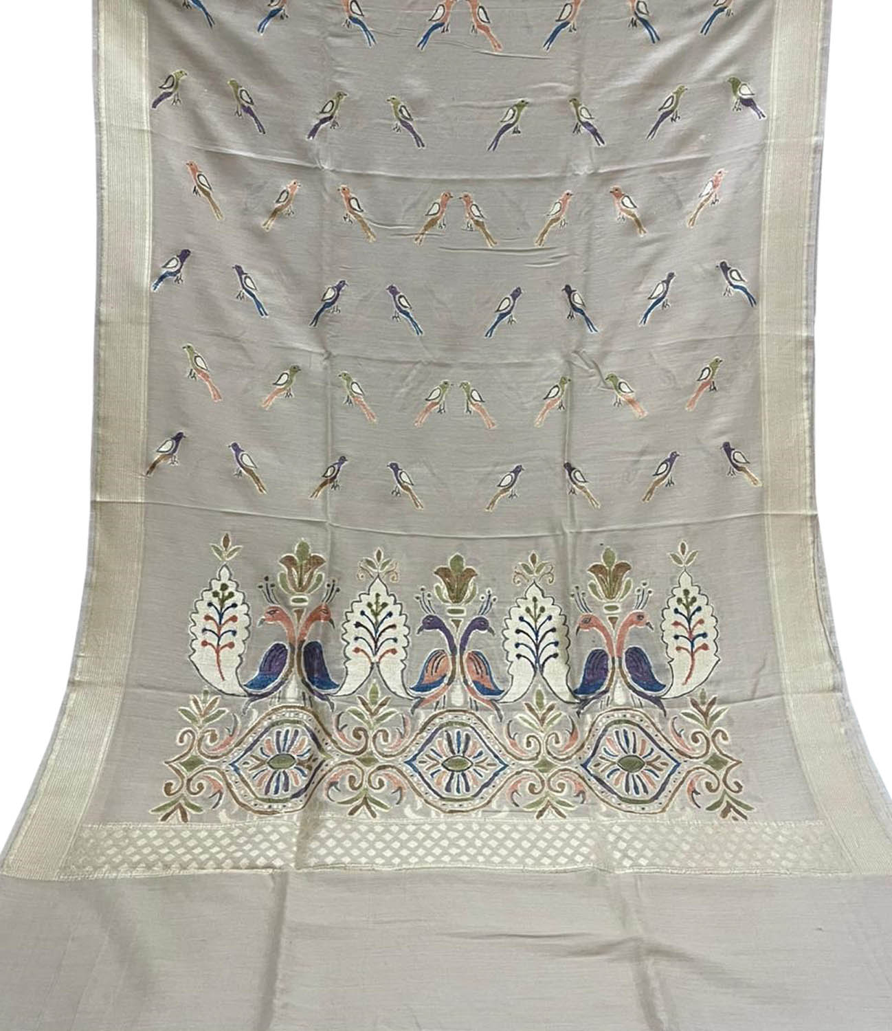 Pastel Banarasi Handloom Brush Dye Pure Moonga Silk Dupatta - Luxurion World
