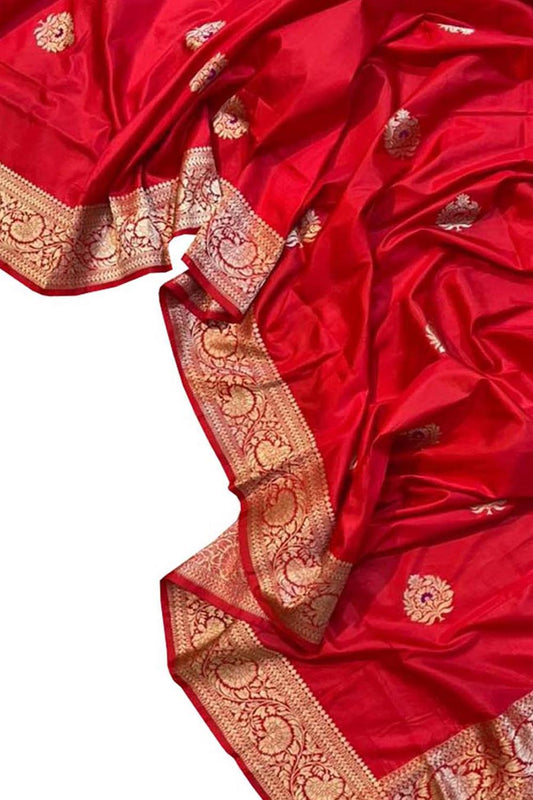 Shop Red Banarasi Handloom Pure Katan Silk Dupatta Online - Exclusive Collection