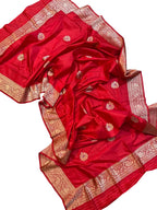 Shop Red Banarasi Handloom Pure Katan Silk Dupatta Online - Exclusive Collection - Luxurion World