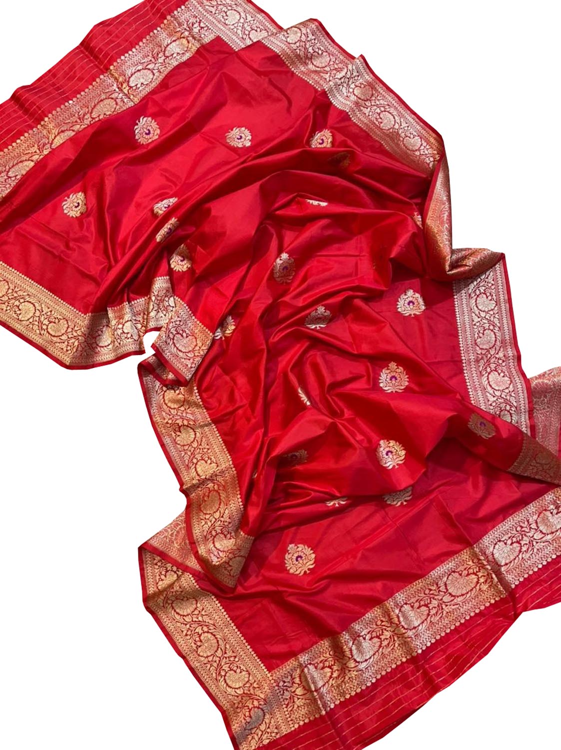 Shop Red Banarasi Handloom Pure Katan Silk Dupatta Online - Exclusive Collection - Luxurion World