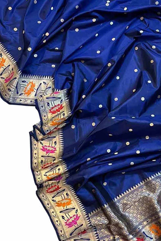 Shop the Finest Blue Banarasi Handloom Pure Katan Silk Dupatta Online - Luxurion World