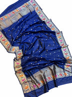 Shop the Finest Blue Banarasi Handloom Pure Katan Silk Dupatta Online - Luxurion World