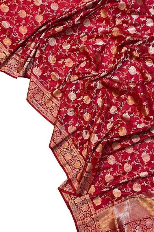 Shop Pink Banarasi Handloom Pure Katan Silk Dupatta Online - Exclusive Collection