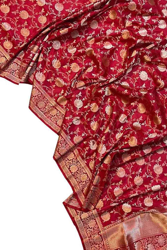 Shop Pink Banarasi Handloom Pure Katan Silk Dupatta Online - Exclusive Collection - Luxurion World