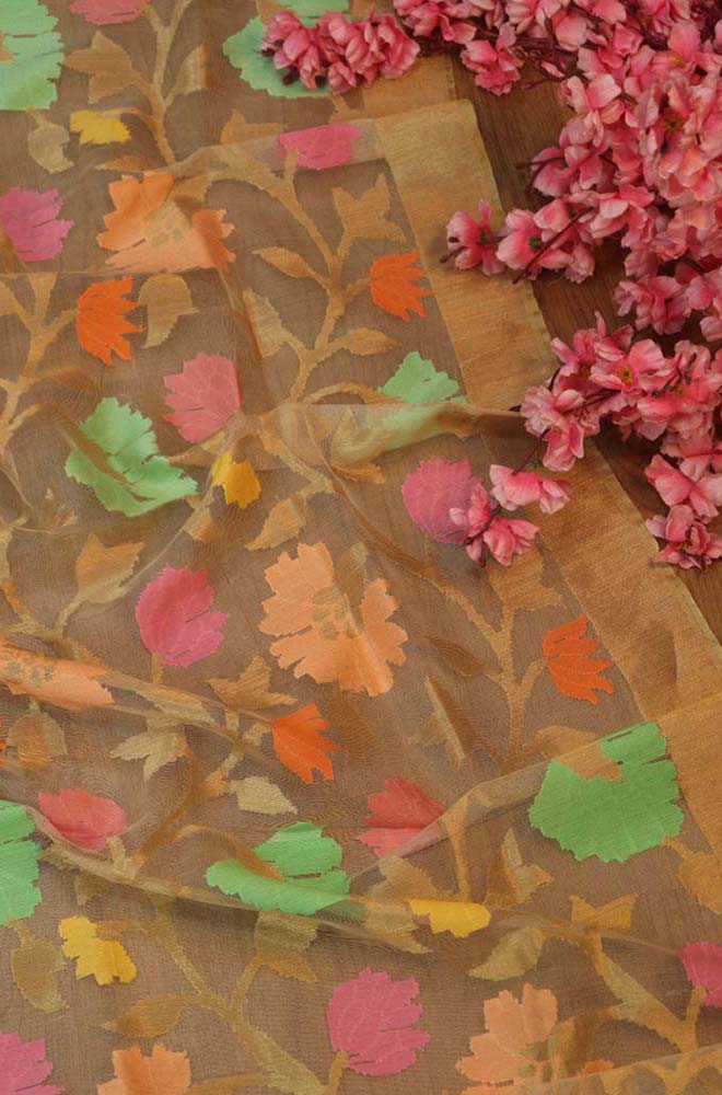 Pastel Handloom Banarasi Net Kora Silk Meenakari Dupatta - Luxurion World
