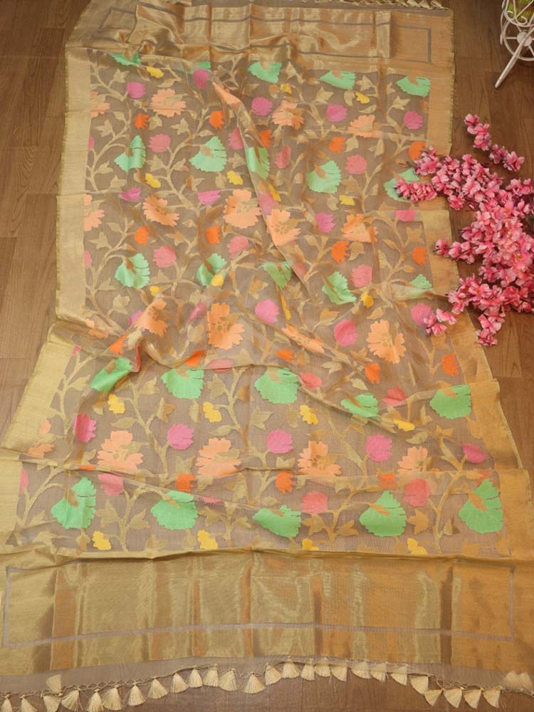 Pastel Handloom Banarasi Net Kora Silk Meenakari Dupatta - Luxurion World