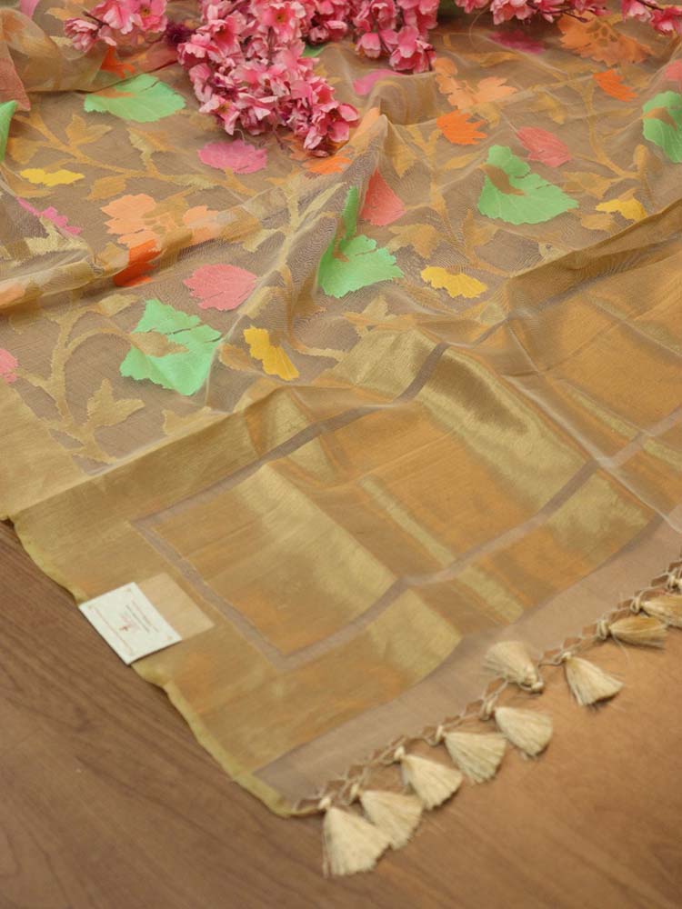 Pastel Handloom Banarasi Net Kora Silk Meenakari Dupatta - Luxurion World