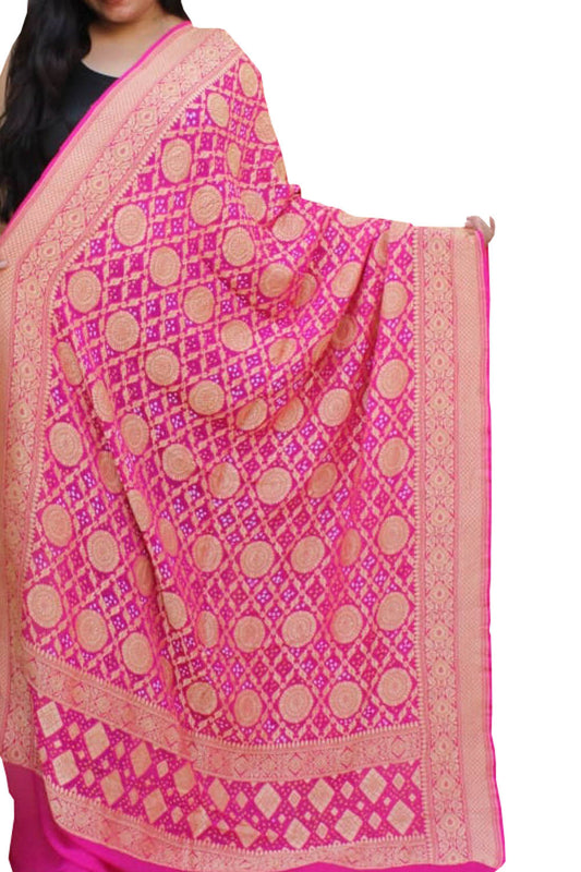 Pink Banarasi Bandhani Pure Georgette Dupatta - Luxurion World