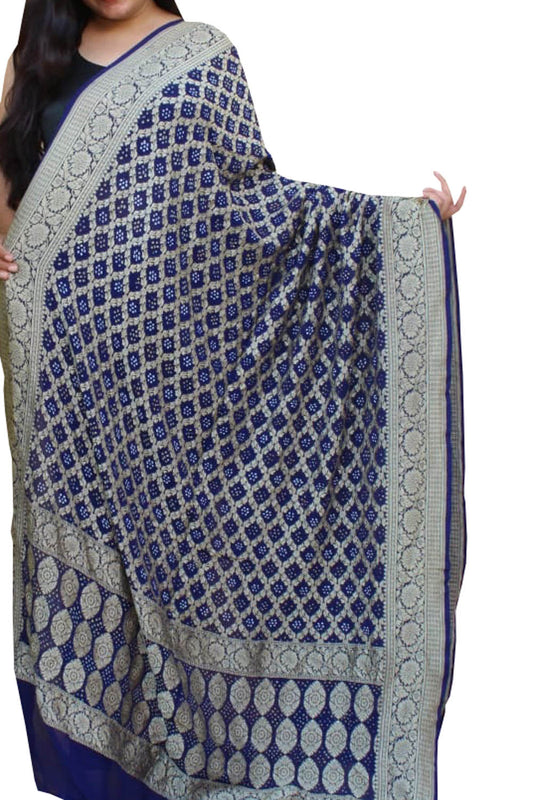 Blue Banarasi Bandhani Pure Georgette Dupatta - Luxurion World