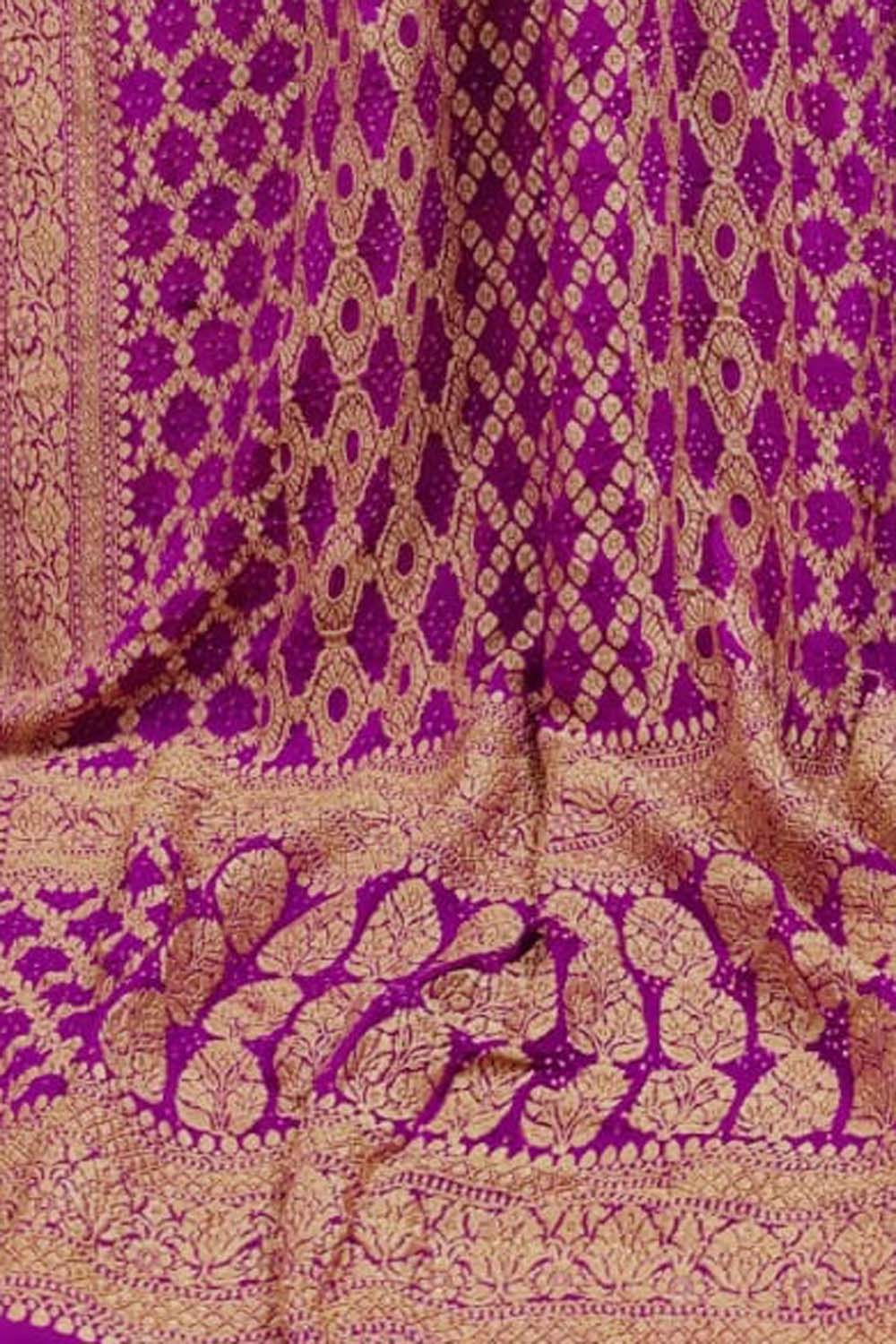 Pink Banarasi Bandhani Pure Georgette Neemzari Dupatta - Luxurion World