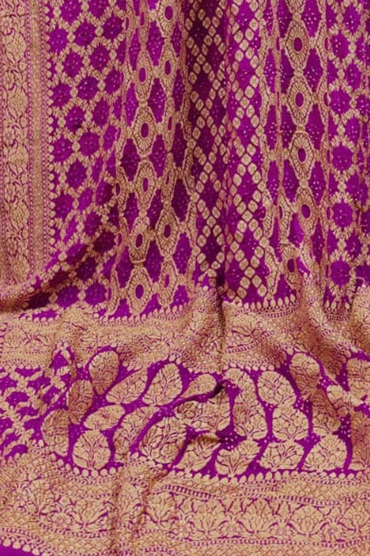 Pink Banarasi Bandhani Pure Georgette Neemzari Dupatta - Luxurion World