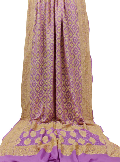 Purple Banarasi Bandhani Pure Georgette Neemzari Dupatta - Luxurion World