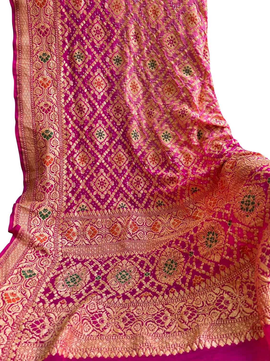 Pink Banarasi Bandhani Georgette Meenakari Dupatta - Luxurion World