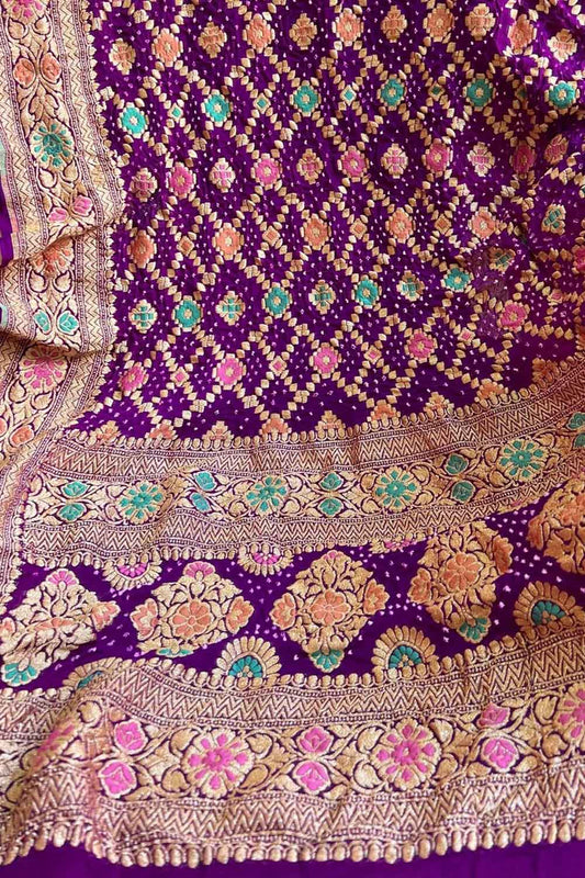 Elegant Purple Banarasi Bandhani Georgette Meenakari Dupatta - Luxurion World
