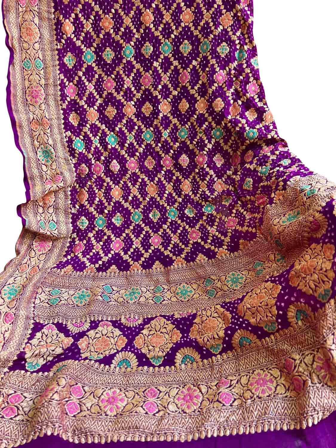 Elegant Purple Banarasi Bandhani Georgette Meenakari Dupatta - Luxurion World
