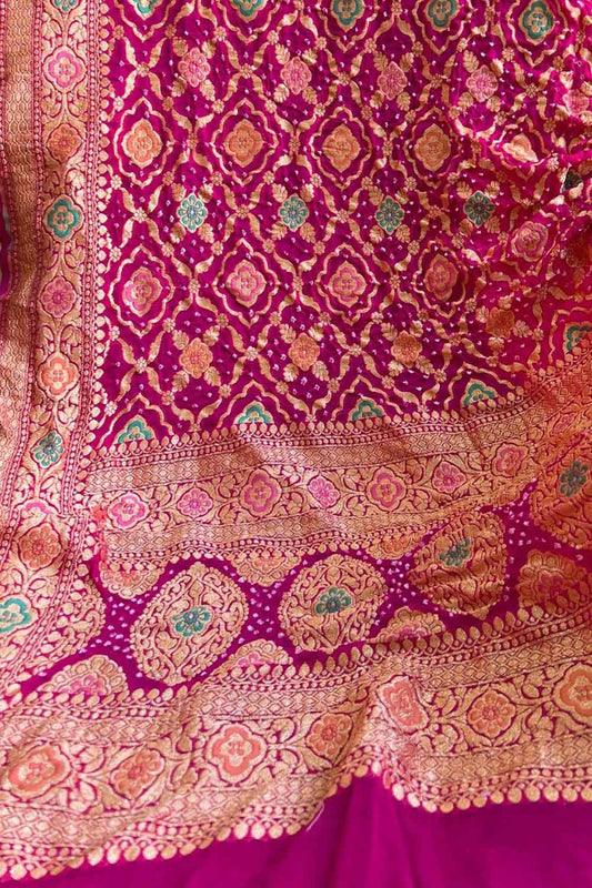 Pink Banarasi Bandhani Georgette Meenakari Dupatta - Luxurion World