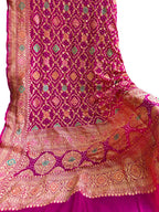Pink Banarasi Bandhani Georgette Meenakari Dupatta - Luxurion World
