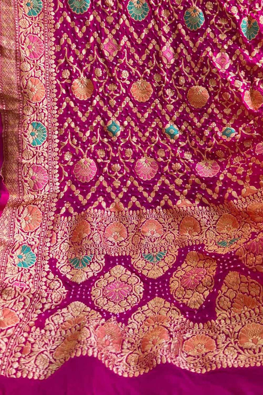 Stunning Pink Banarasi Bandhani Georgette Meenakari Dupatta - Luxurion World