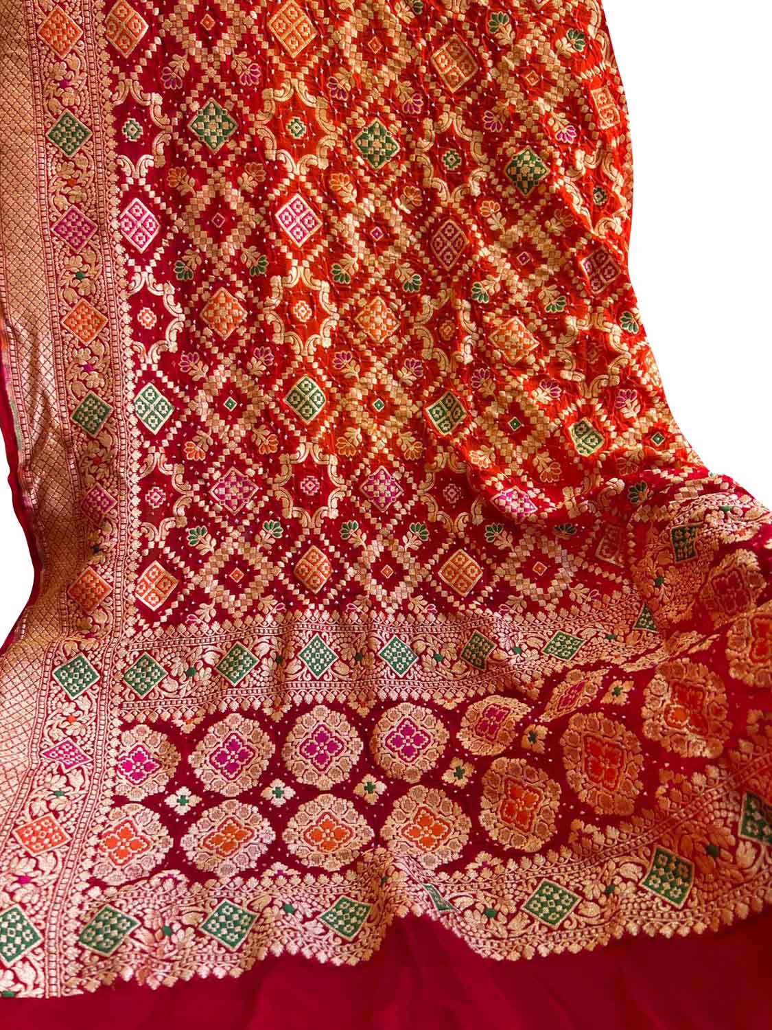 Red Banarasi Bandhani Georgette Meenakari Dupatta - Luxurion World