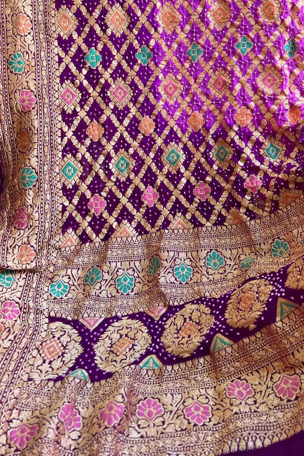 Stunning Purple & Pink Banarasi Bandhani Georgette Dupatta - Luxurion World