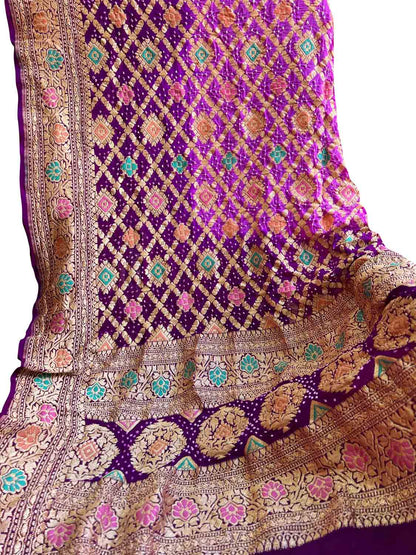 Stunning Purple & Pink Banarasi Bandhani Georgette Dupatta - Luxurion World