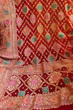 Elegant Red Banarasi Bandhani Georgette Meenakari Dupatta - Luxurion World