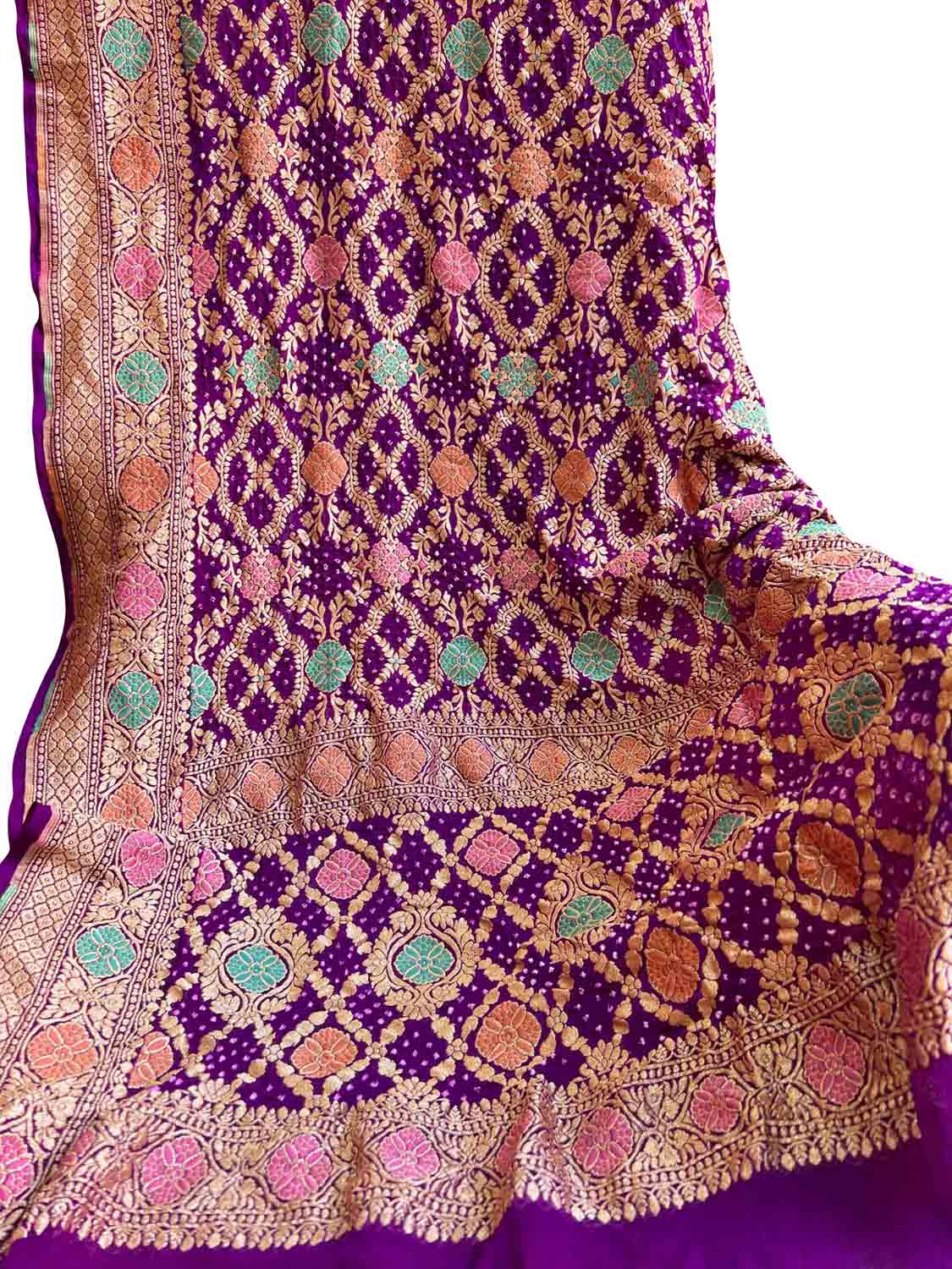 Exquisite Purple Banarasi Bandhani Georgette Meenakari Dupatta - Luxurion World