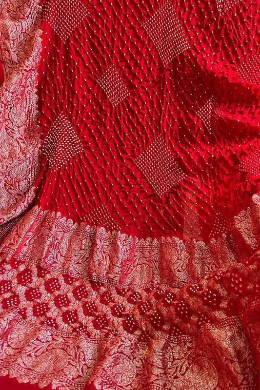 Elegant Red Banarasi Bandhani Georgette Dupatta: A Timeless Accessory - Luxurion World