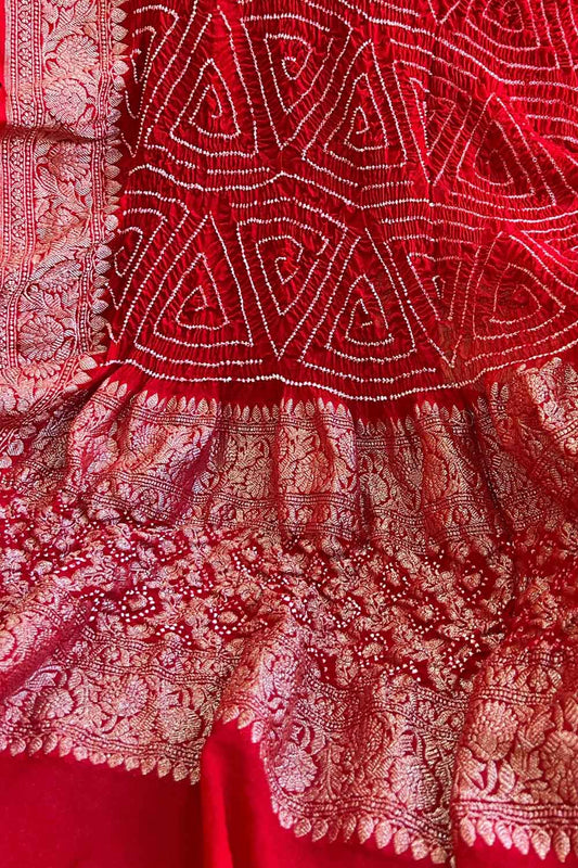 Elegant Red Banarasi Bandhani Georgette Dupatta: A Timeless Accessory - Luxurion World