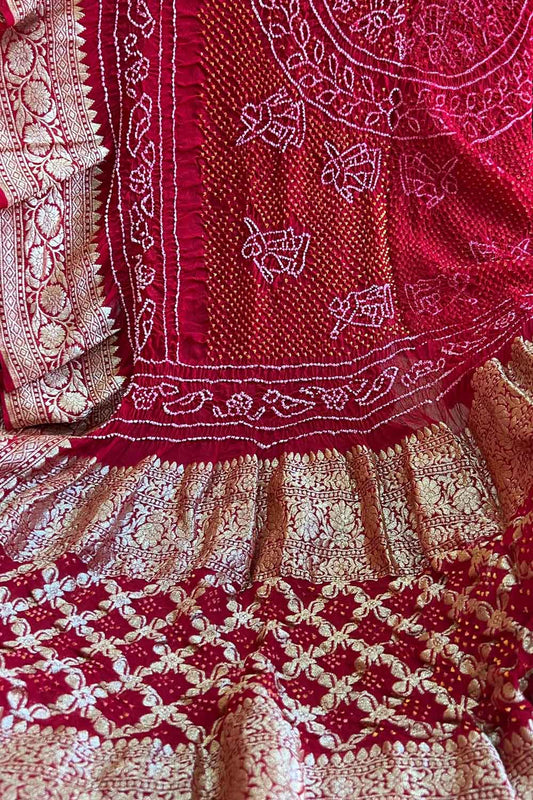 Elegant Red Banarasi Bandhani Georgette Dupatta: A Timeless Accessory - Luxurion World