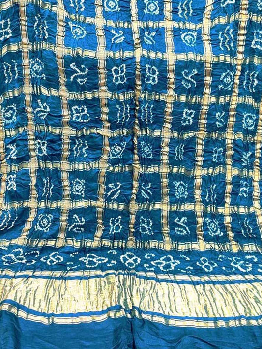 Blue Bandhani Pure Gajji Silk Gharchola Dupatta - Luxurion World