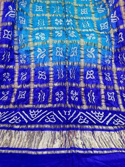 Blue Bandhani Pure Gajji Silk Gharchola Dupatta - Luxurion World