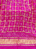Pink Bandhani Pure Gajji Silk Gharchola Dupatta - Luxurion World