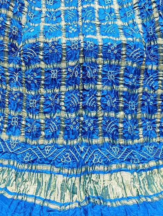 Blue Bandhani Pure Gajji Silk Gharchola Dupatta - Luxurion World