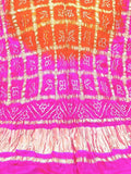 Orange And Pink Bandhani Pure Gajji Silk Gharchola Dupatta - Luxurion World