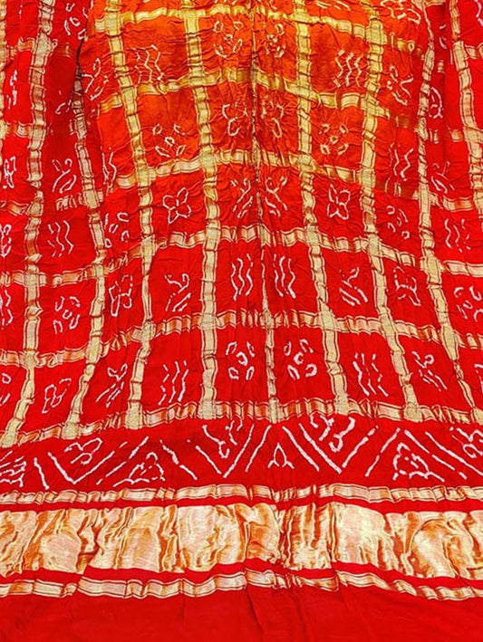 Orange And Red Bandhani Pure Gajji Silk Gharchola Dupatta - Luxurion World