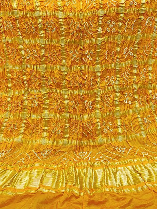 Yellow Bandhani Pure Gajji Silk Gharchola Dupatta - Luxurion World
